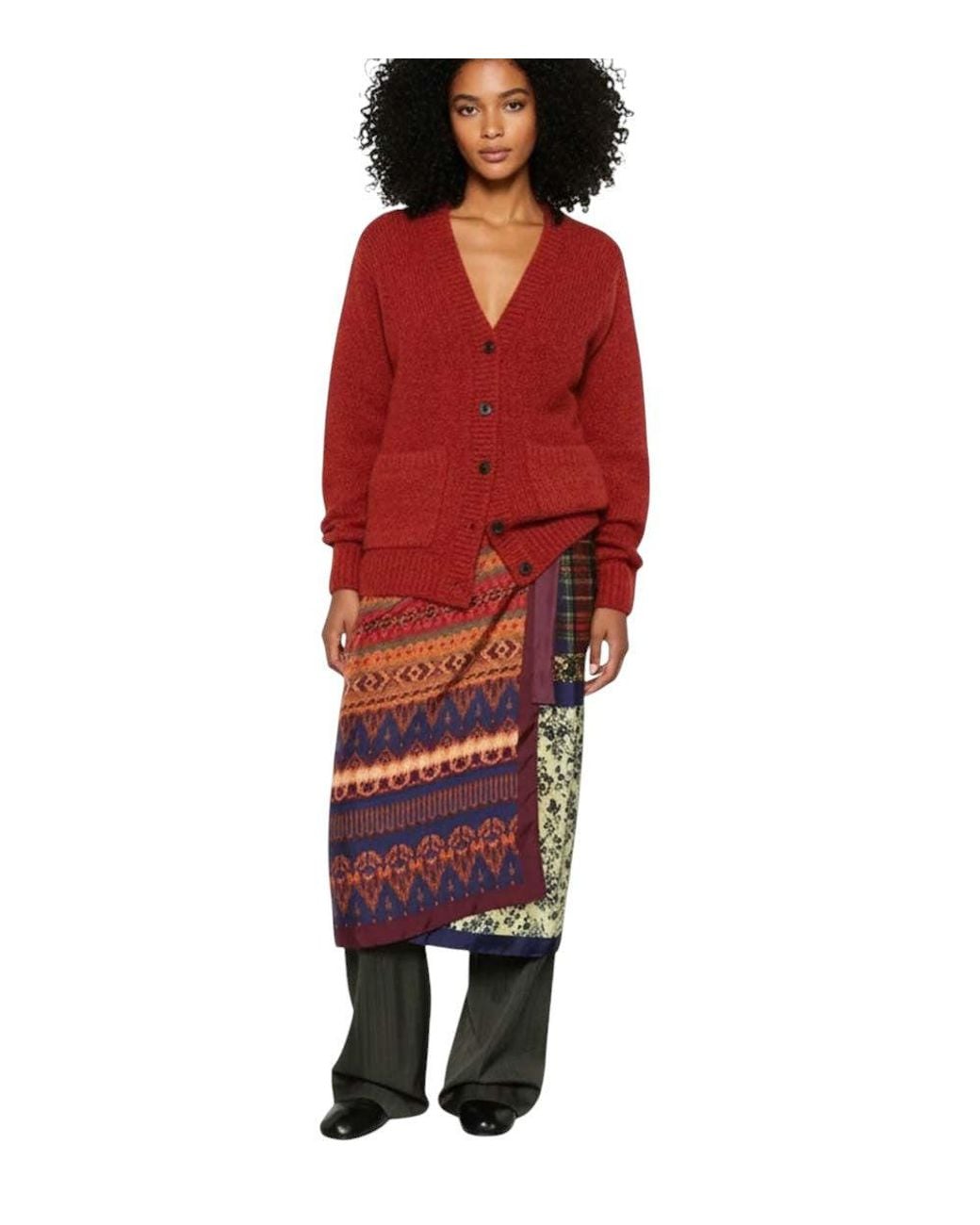 Dries Van Noten Red V Neck Cardigan