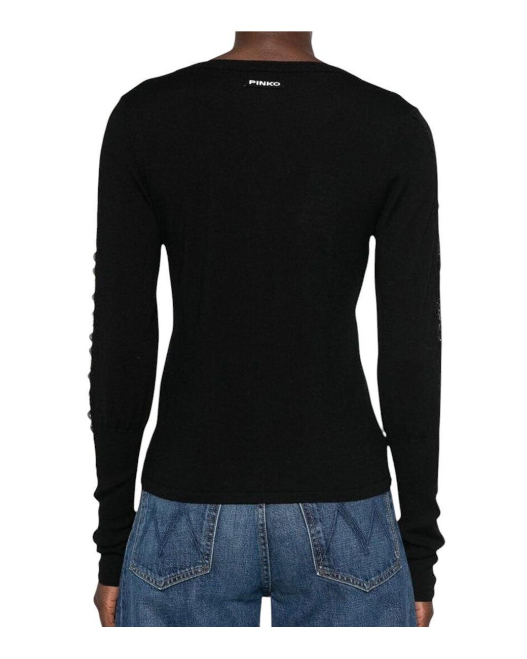 Pinko Black Floral Round Neck Sweater