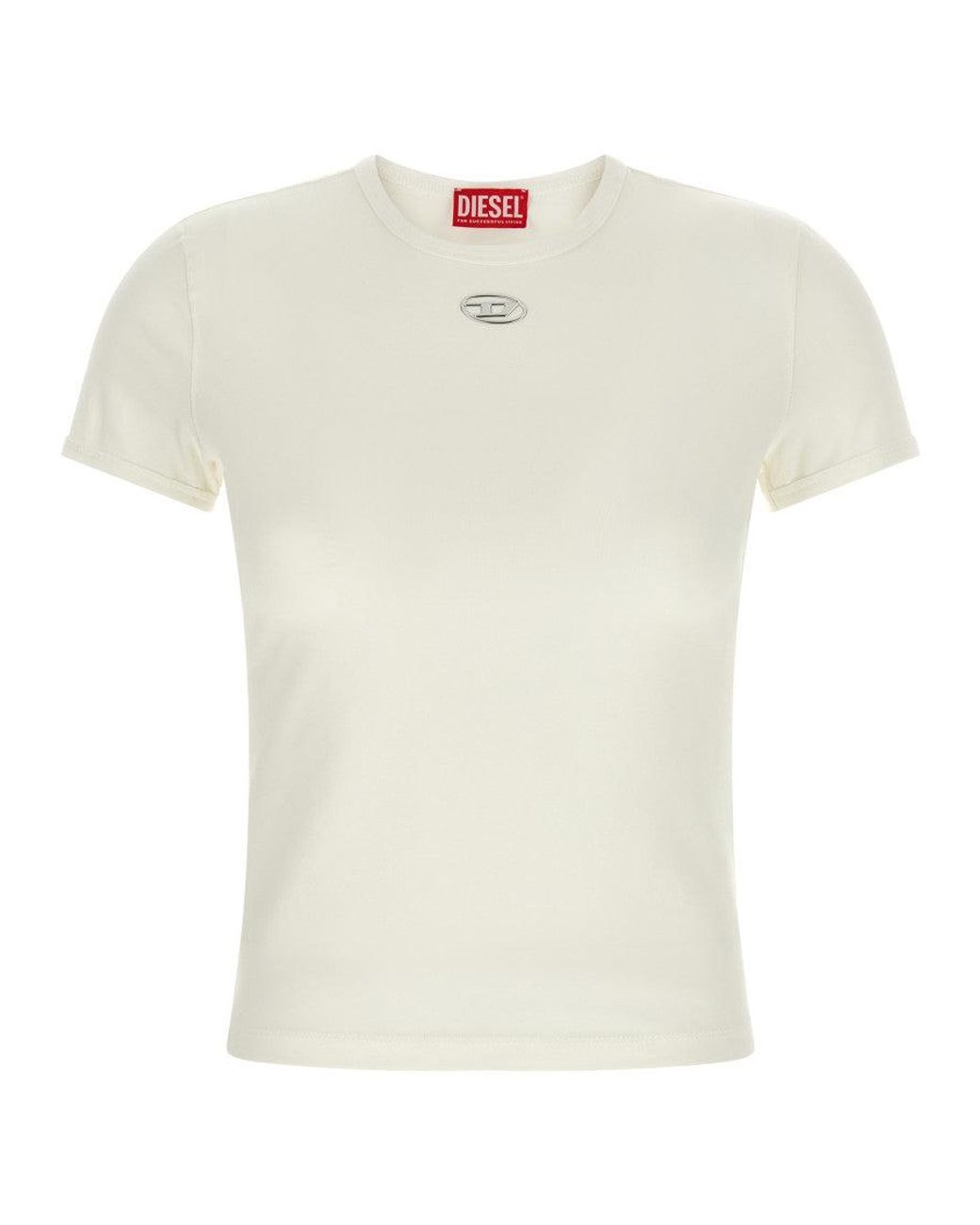 DIESEL White Fitted Short-Sleeve T-Shirt With Metallic Logo Detail