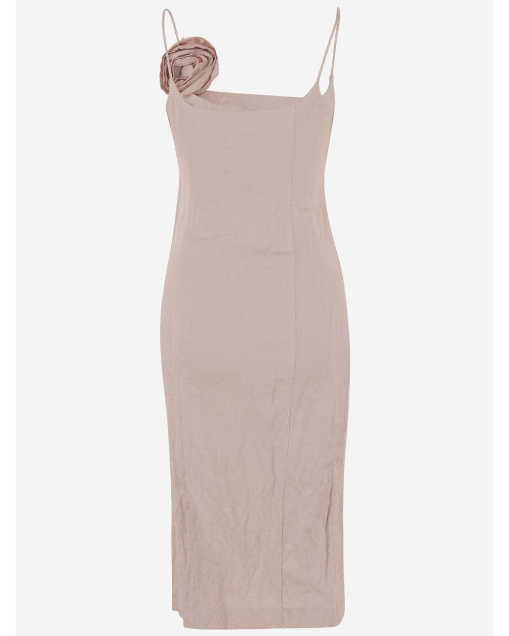 Blumarine Pink Crinkled Satin Dress With 3 D Rose