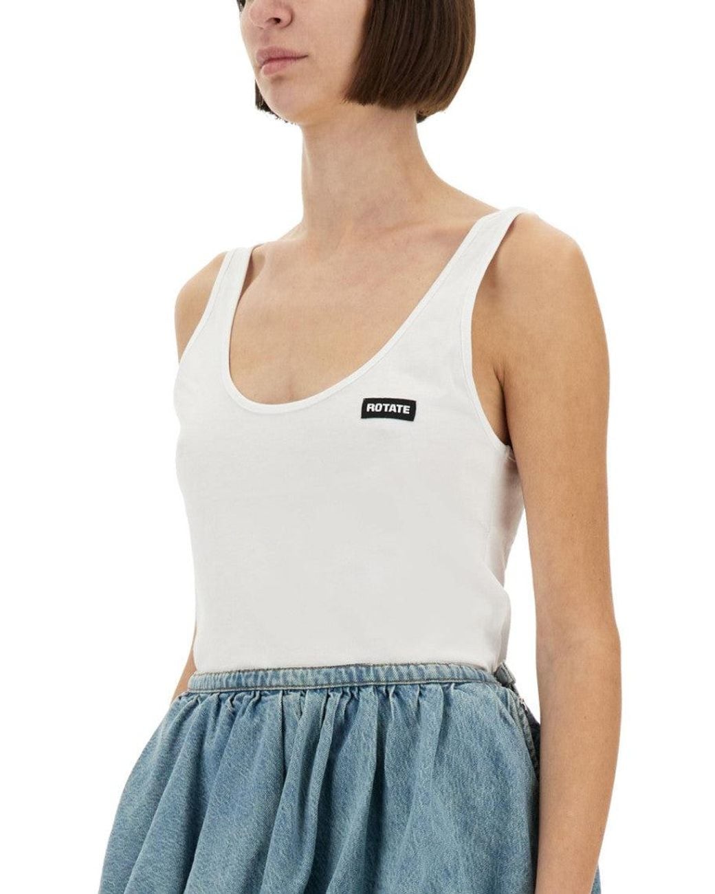 ROTATE BIRGER CHRISTENSEN White Solid Scoop Neck Top