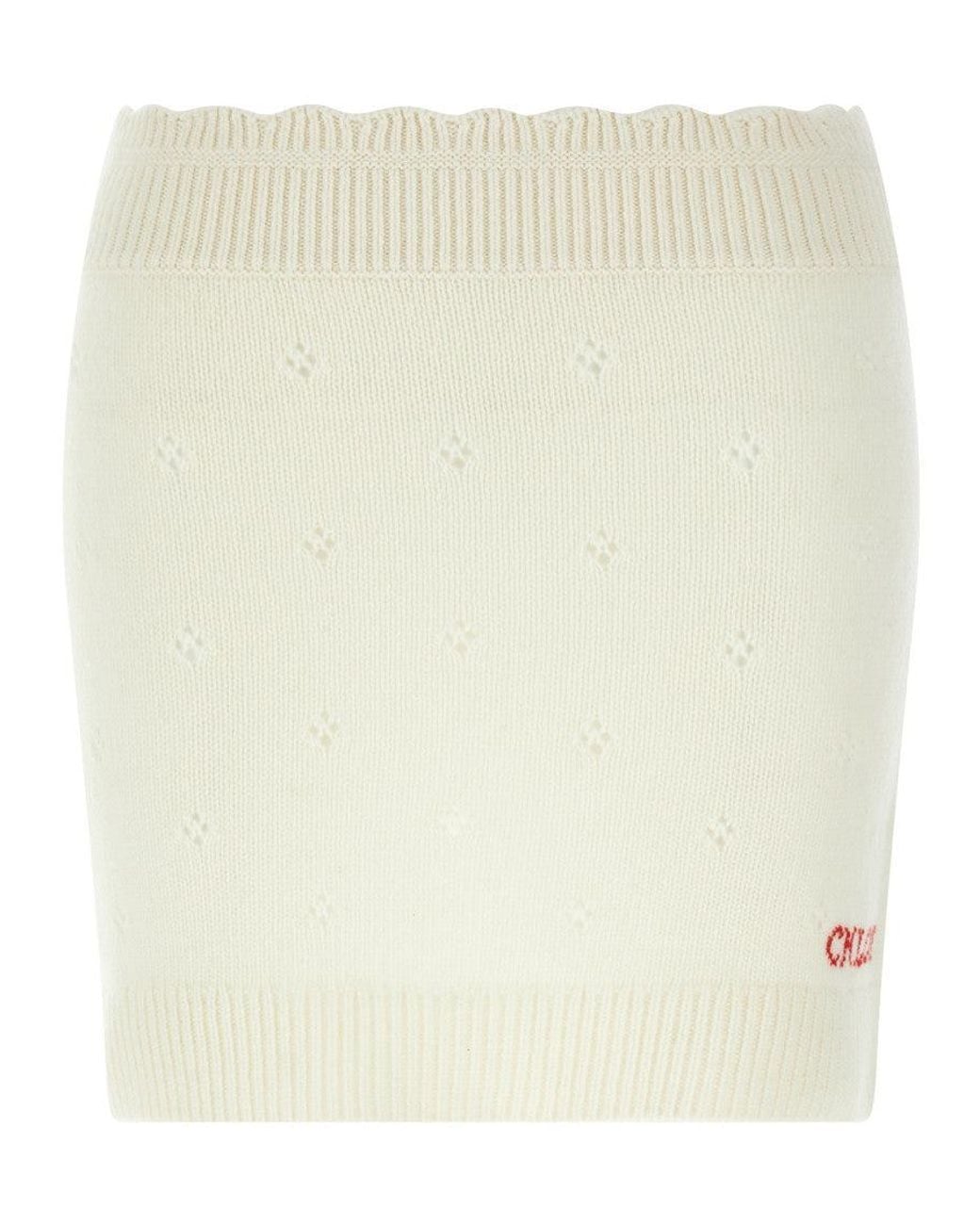 Chloé Natural Jacquard Logo Openwork Knit Skirt