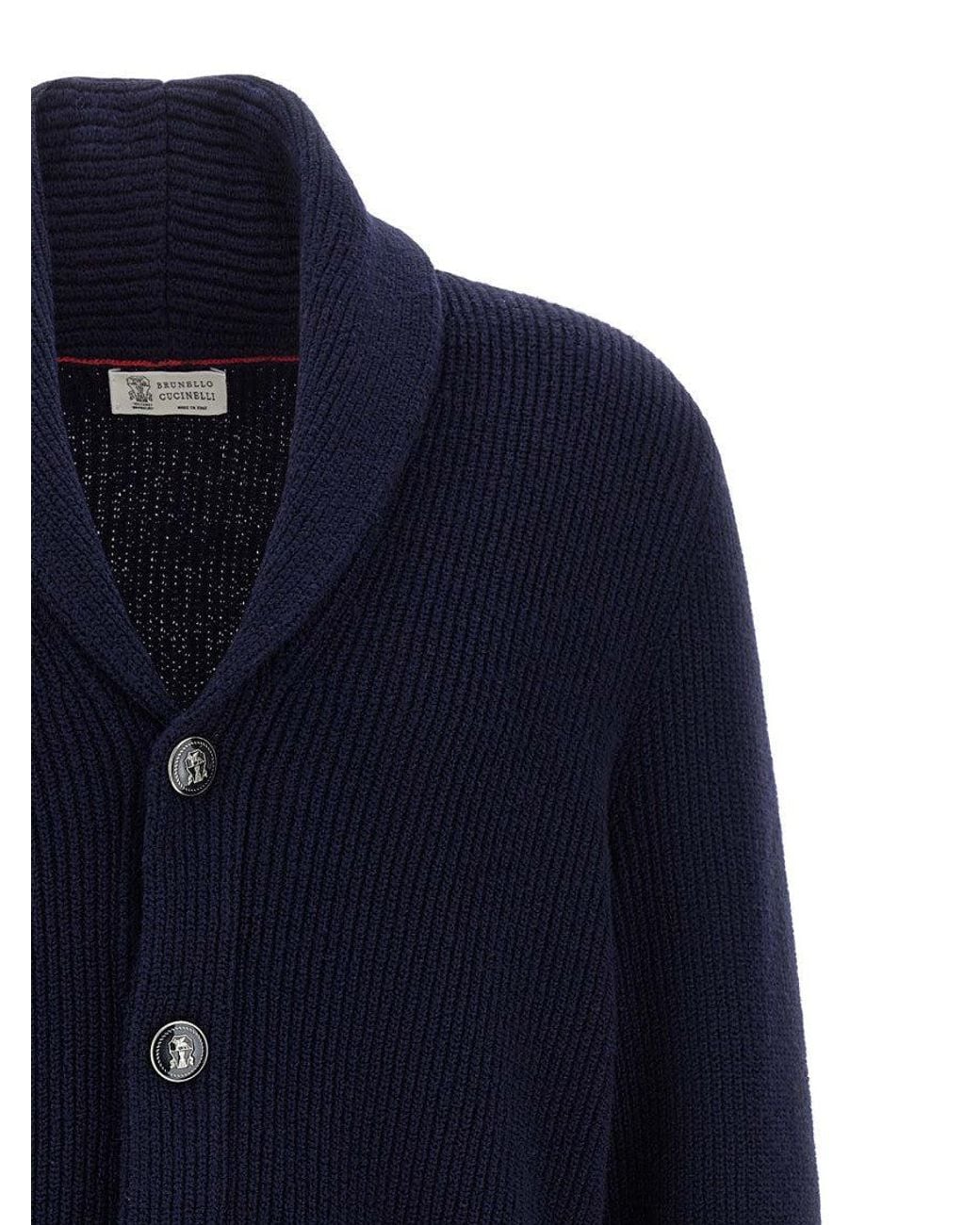Brunello Cucinelli Blue Knitted Cardigan for men
