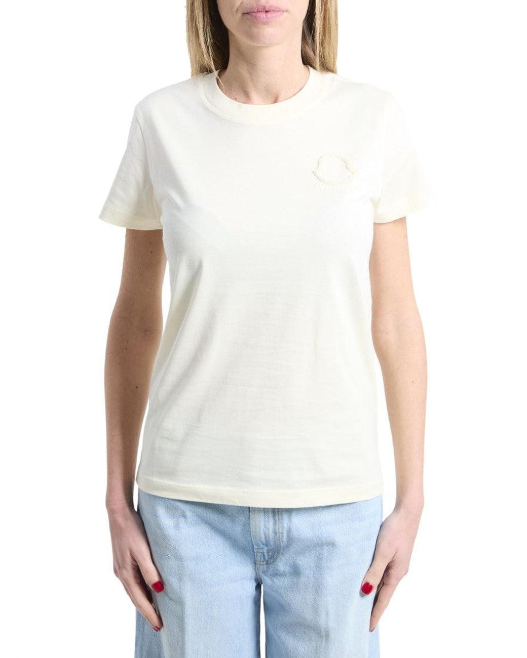 Moncler White Off Logo Crew Neck T-Shirt