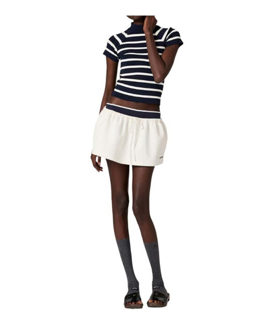 Miu Miu Blue Blackwhite Stripes Mock Collar Sweater