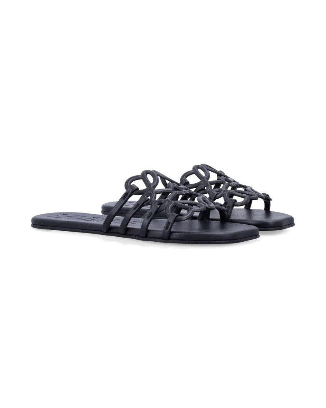 Loewe Blue Cut-Out Anagram Leather Slides With Hand-Painted Edges And Sculptural Stitching