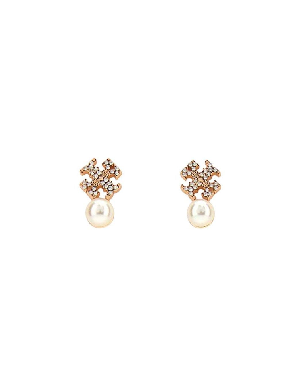 Tory Burch White Golden Moondance Stud Earrings