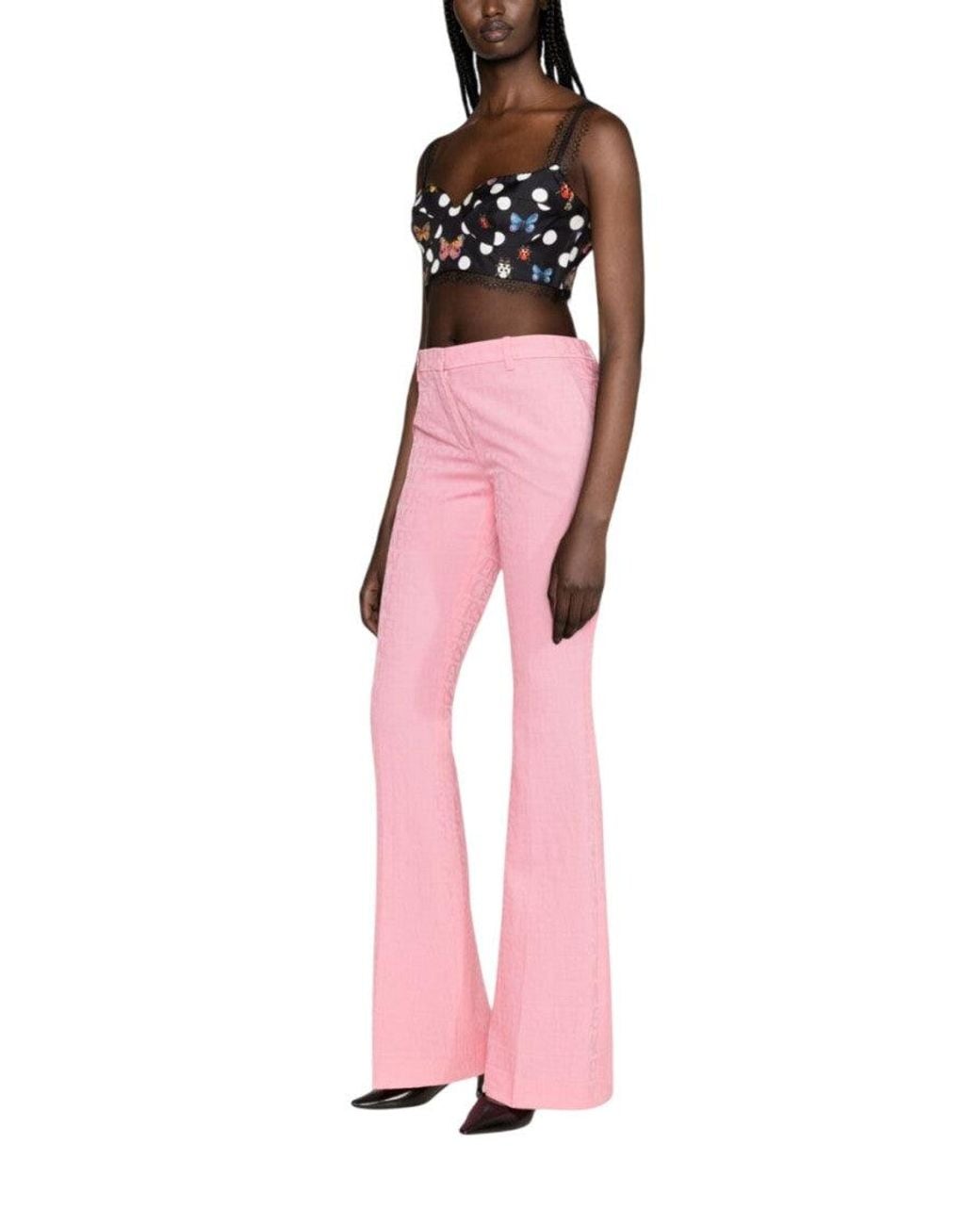 Versace Pink Light Flared Flat Front Pants