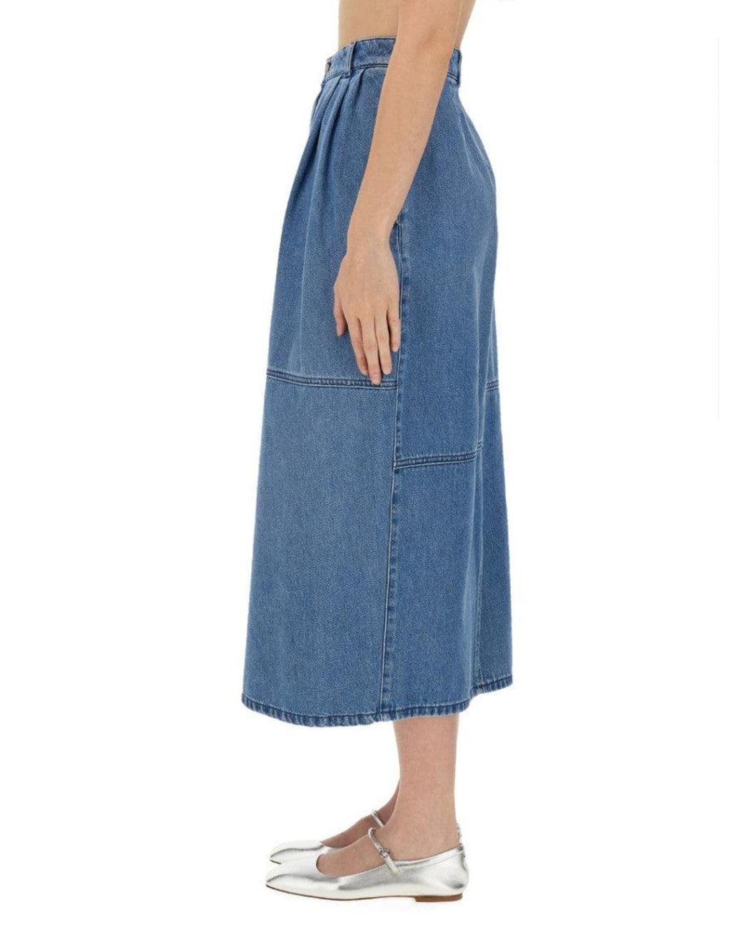 Alysi Blue Denim Solid Midi Skirt