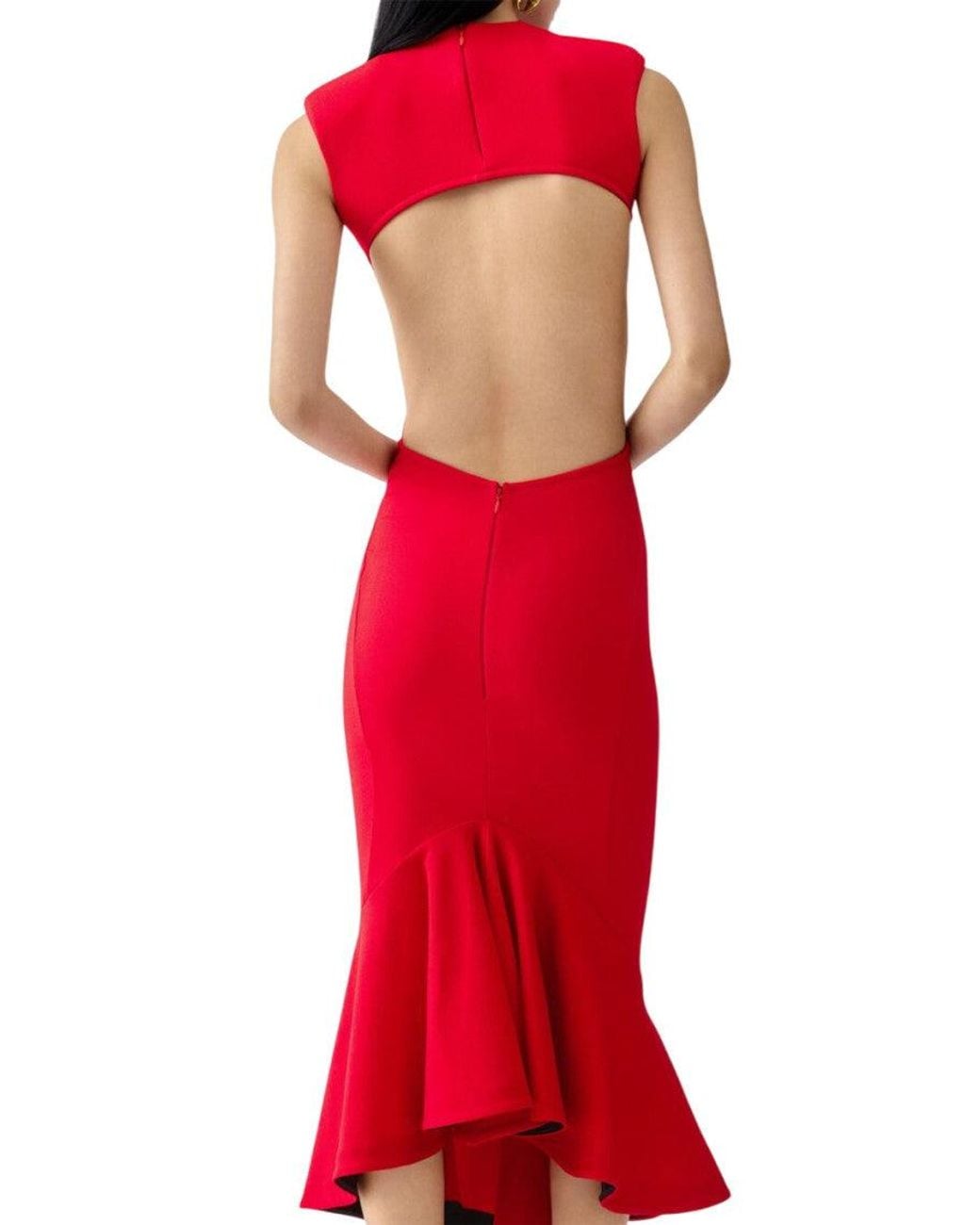 Jacquemus Red Mock Collar Midi Dress