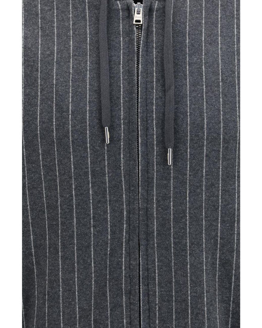 Herno Gray Dark Relaxed Stripes Hoodie for men