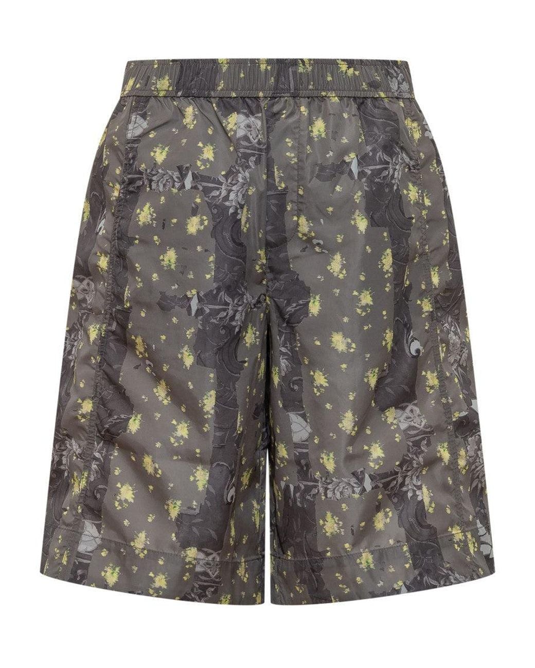 Ganni Gray Mini Shorts With Abstract Print And Enhanced Waistline