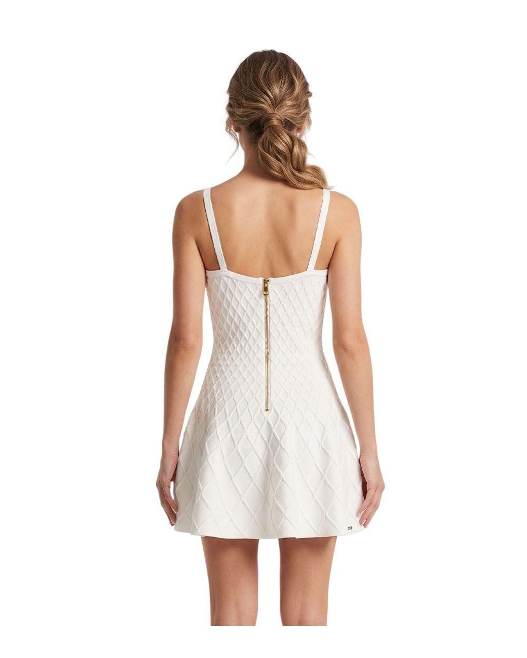 Balmain White Textured V Neck Mini Dress
