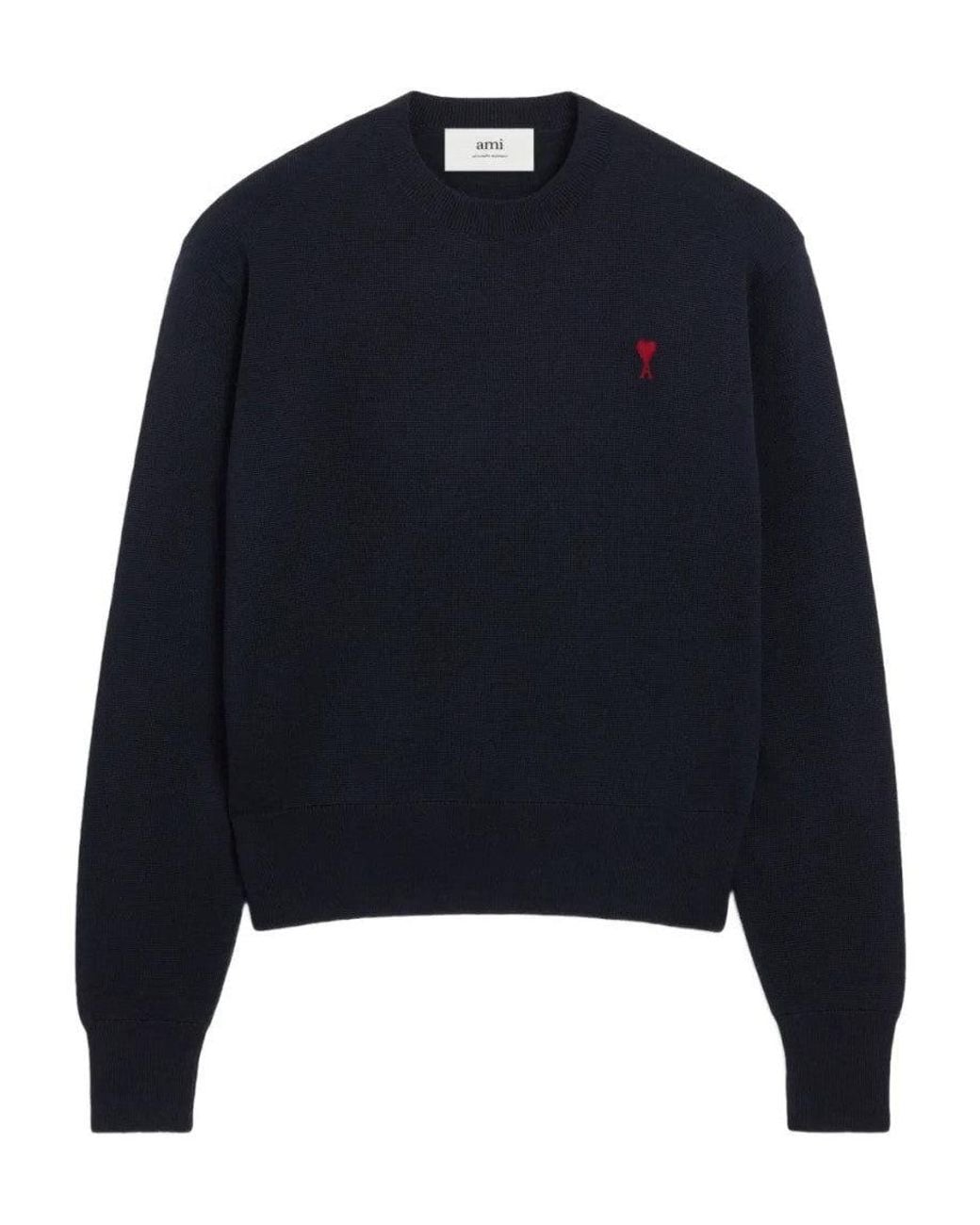 AMI Blue Crew Neck Logo Sweater for men