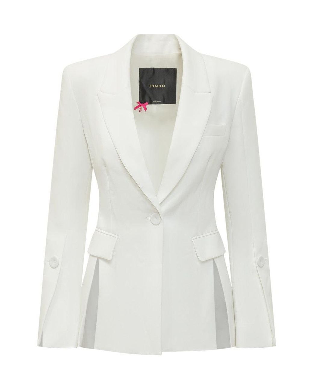 Pinko White Solid Shawl Lapel Blazer