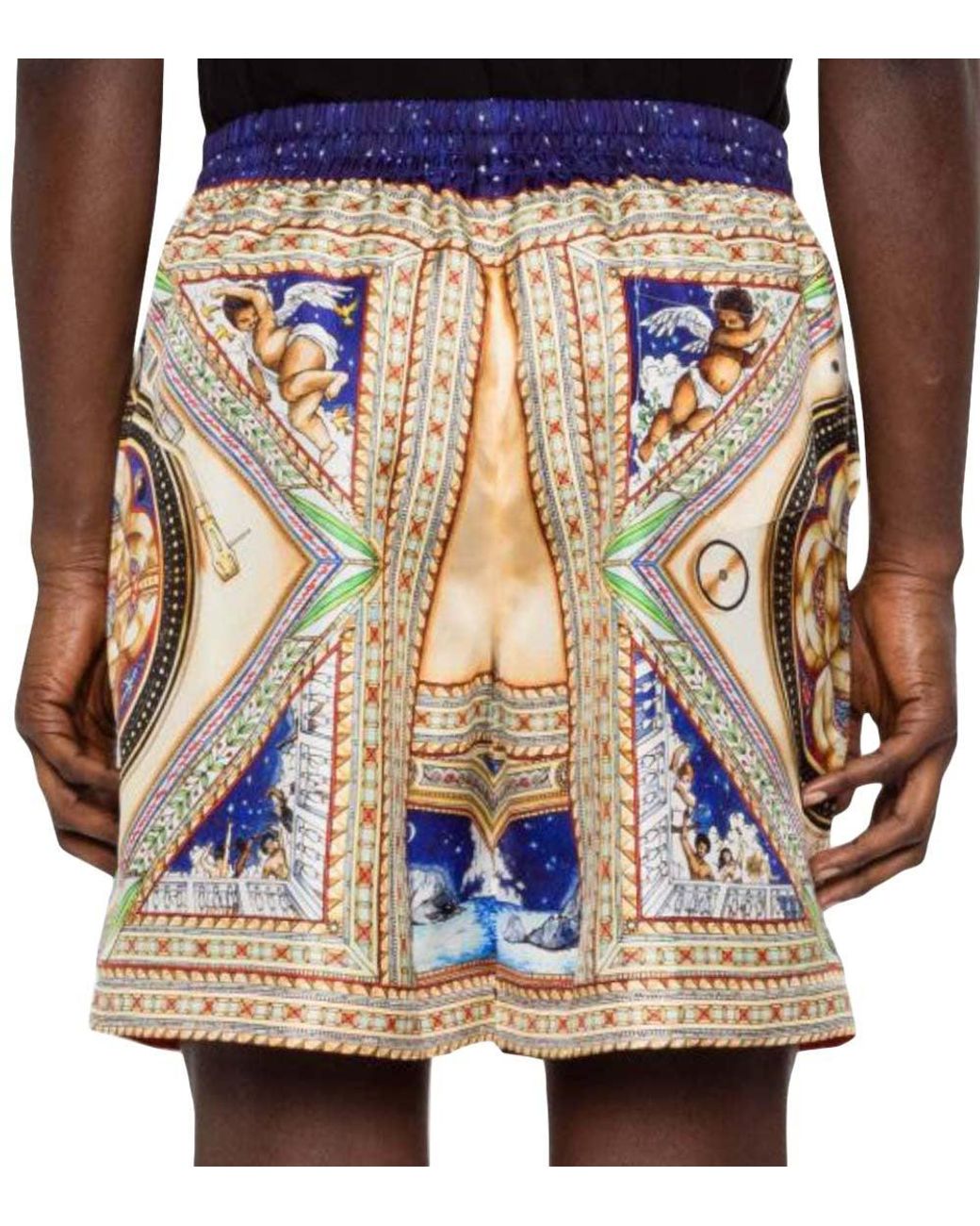 Casablanca Blue Graphic Print Silk Shorts for men