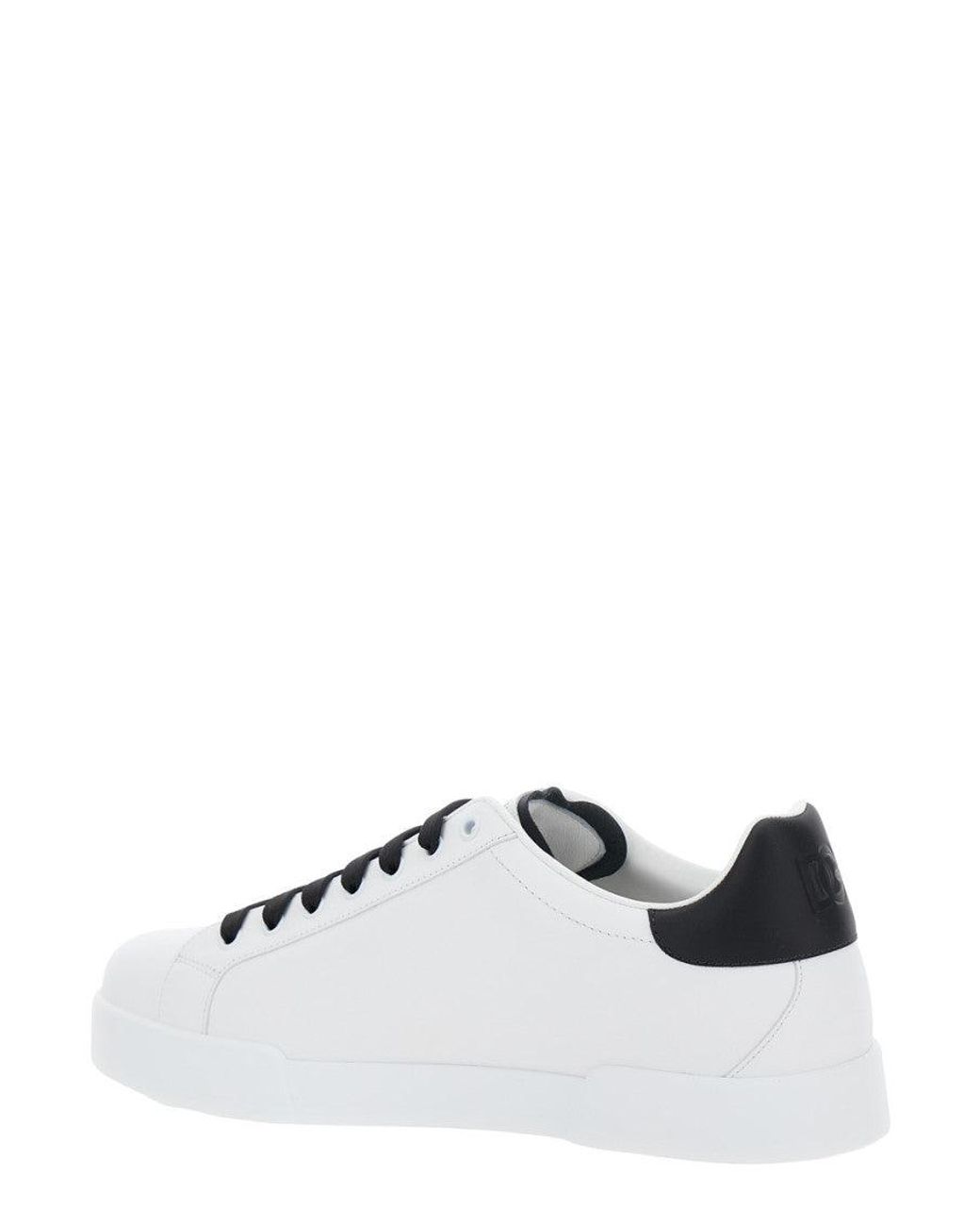 Dolce & Gabbana White Mini Logo-Trim Leather Low-Top Sneakers for men