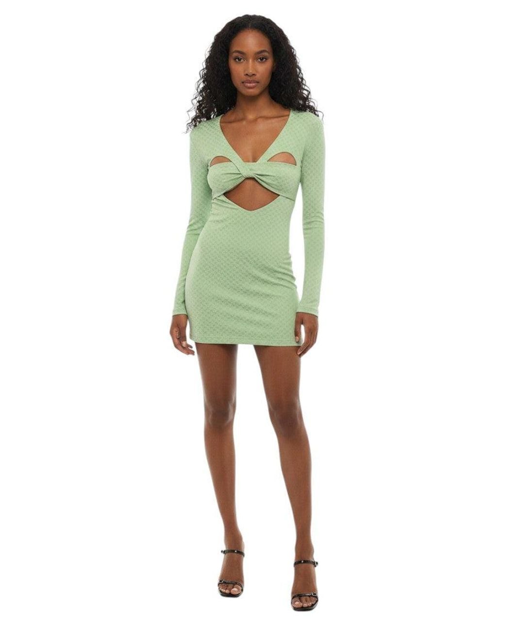 Ambush Green Textured V Neck Mini Dress
