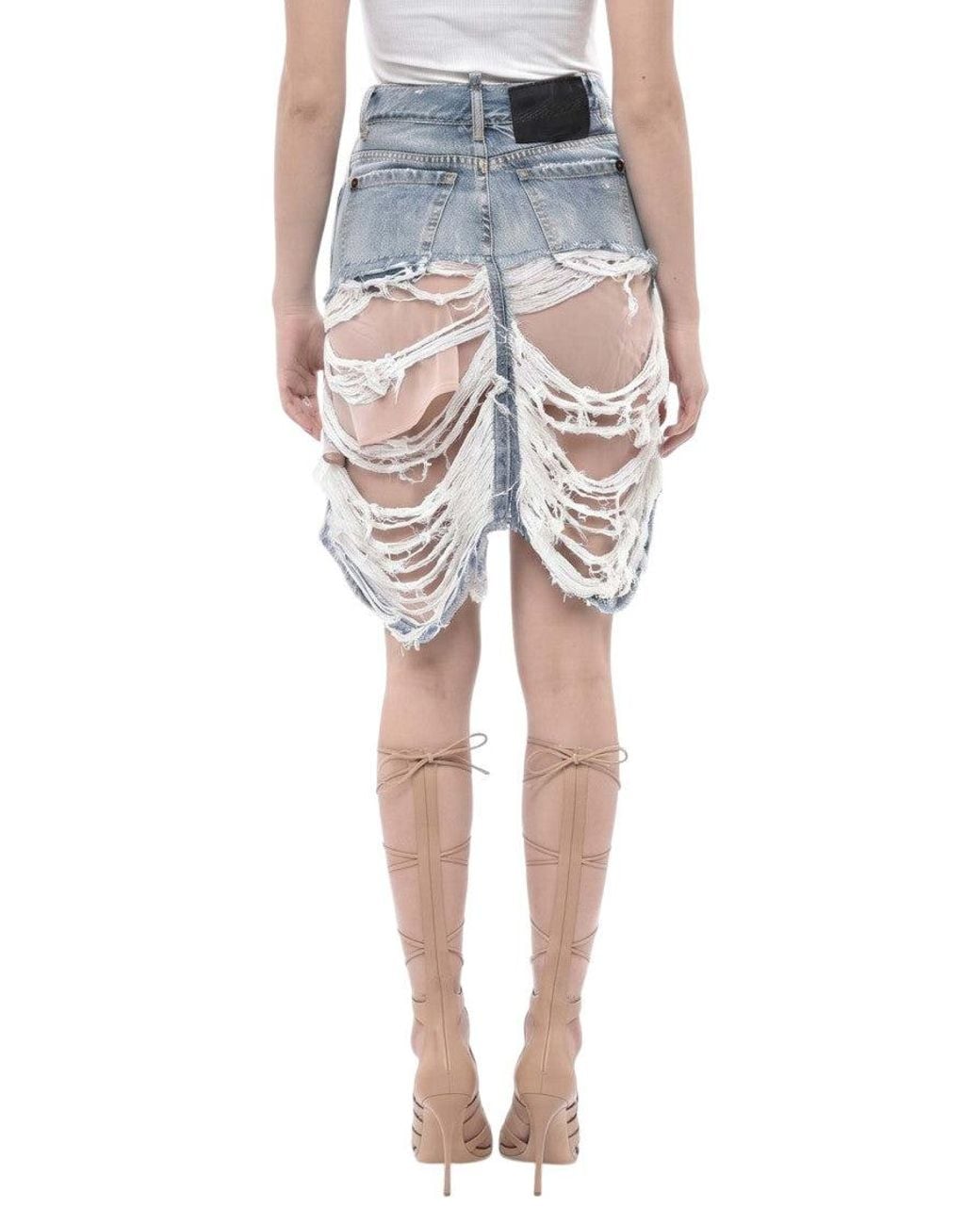 DSquared² Blue Distressed Mini Skirt