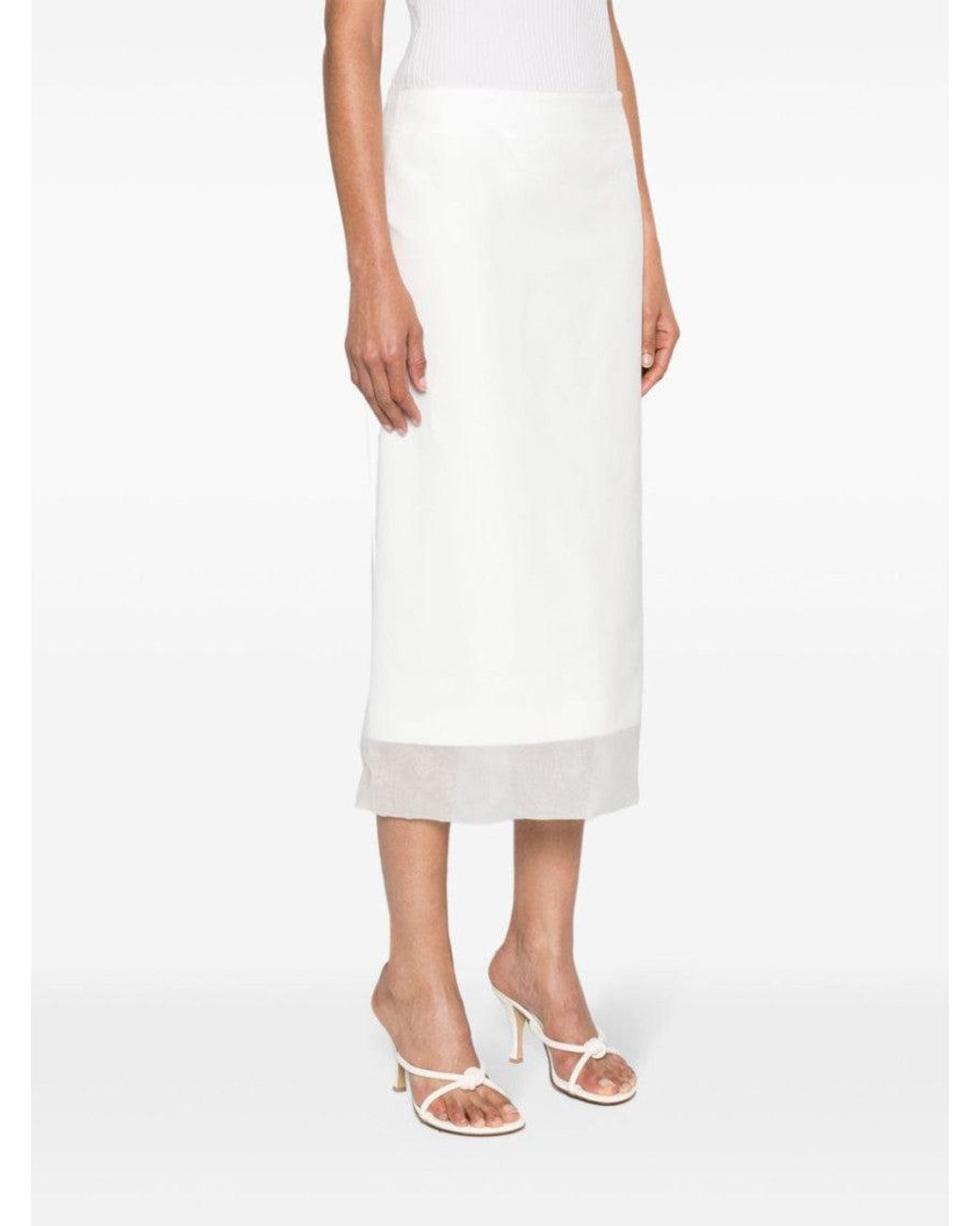 Sportmax White Silk Midi Skirt