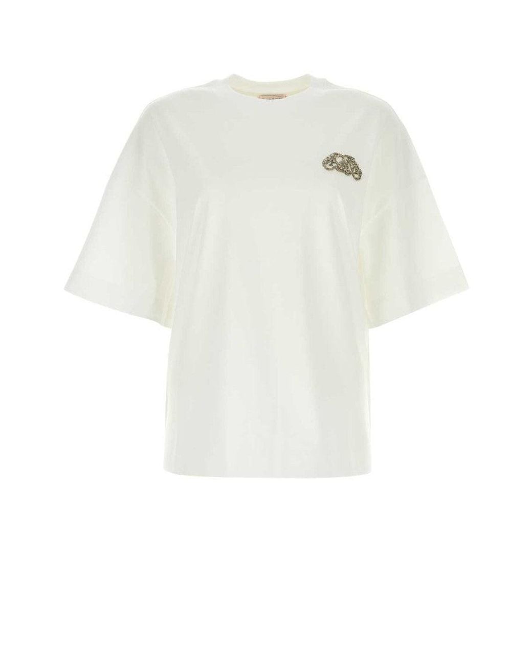 McQueen White Crystal Embroidered T-Shirt