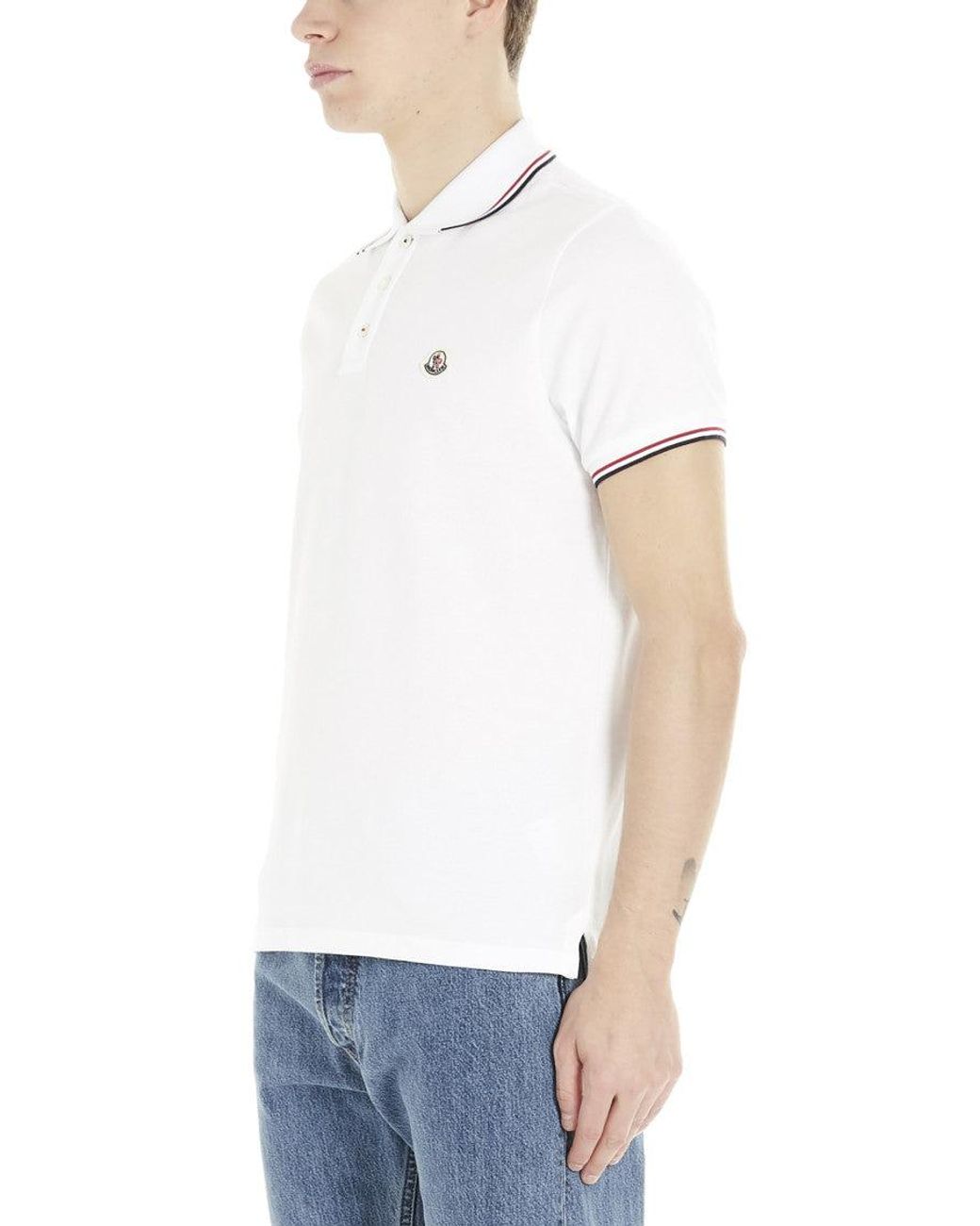 Moncler White Logo Shirt Collar Polo for men