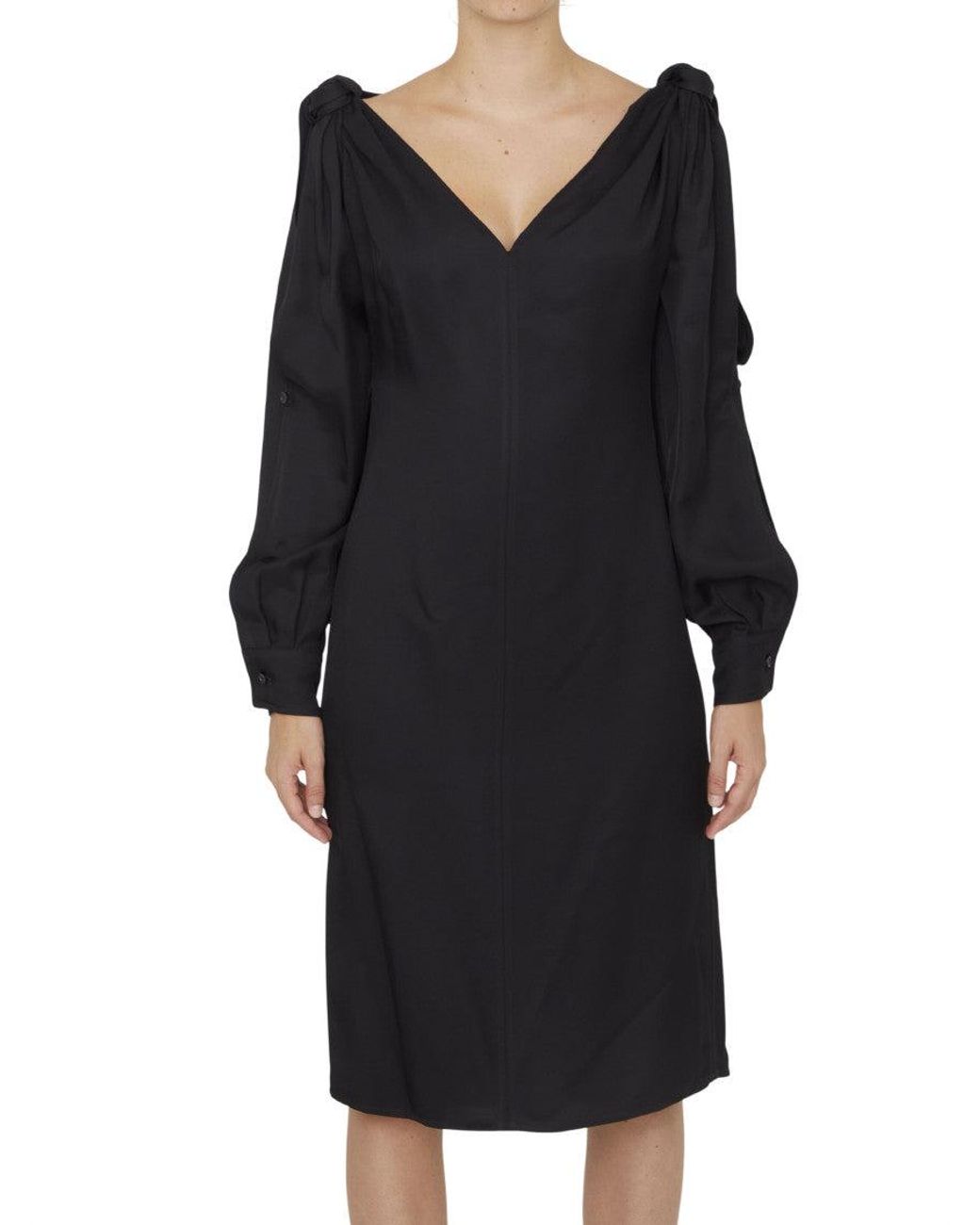 Bottega Veneta Black V Neck Midi Dress