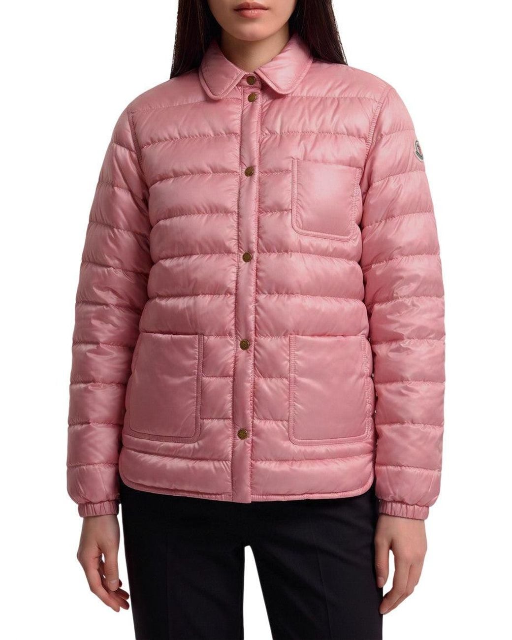 Moncler Red Quilted Shirt Collar Jacket