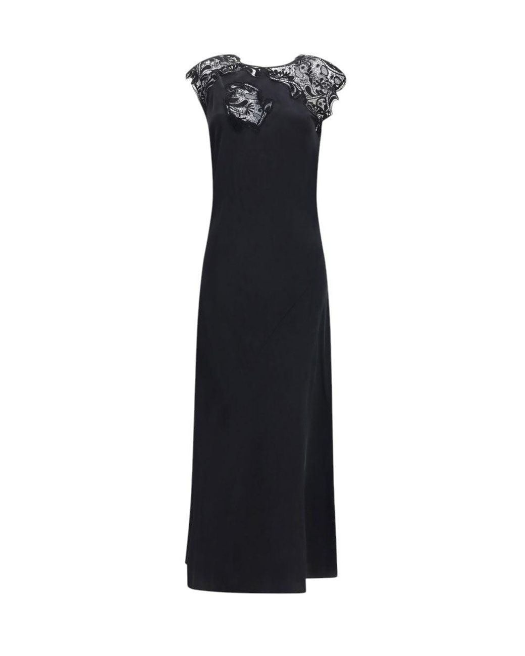 Ferragamo Black Crew Neck Full Length Dress
