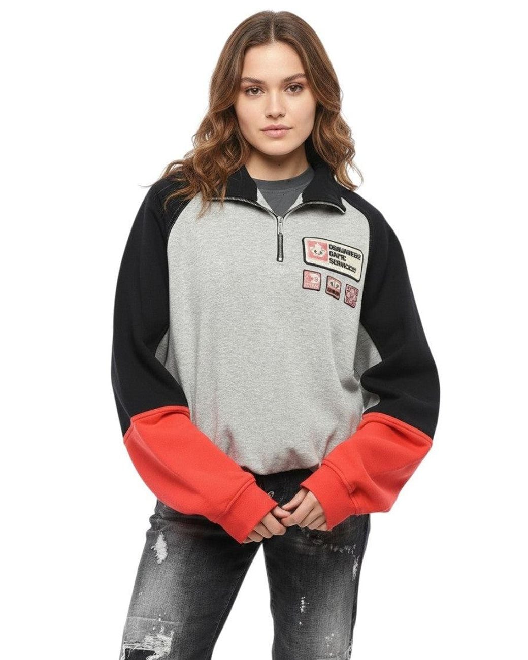 DSquared² Red Color Block Sweatshirt