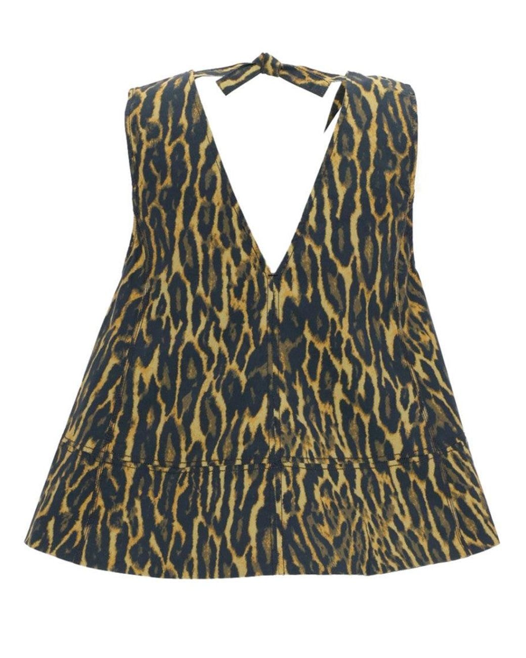 Ganni Green Animal Print V Neck Top