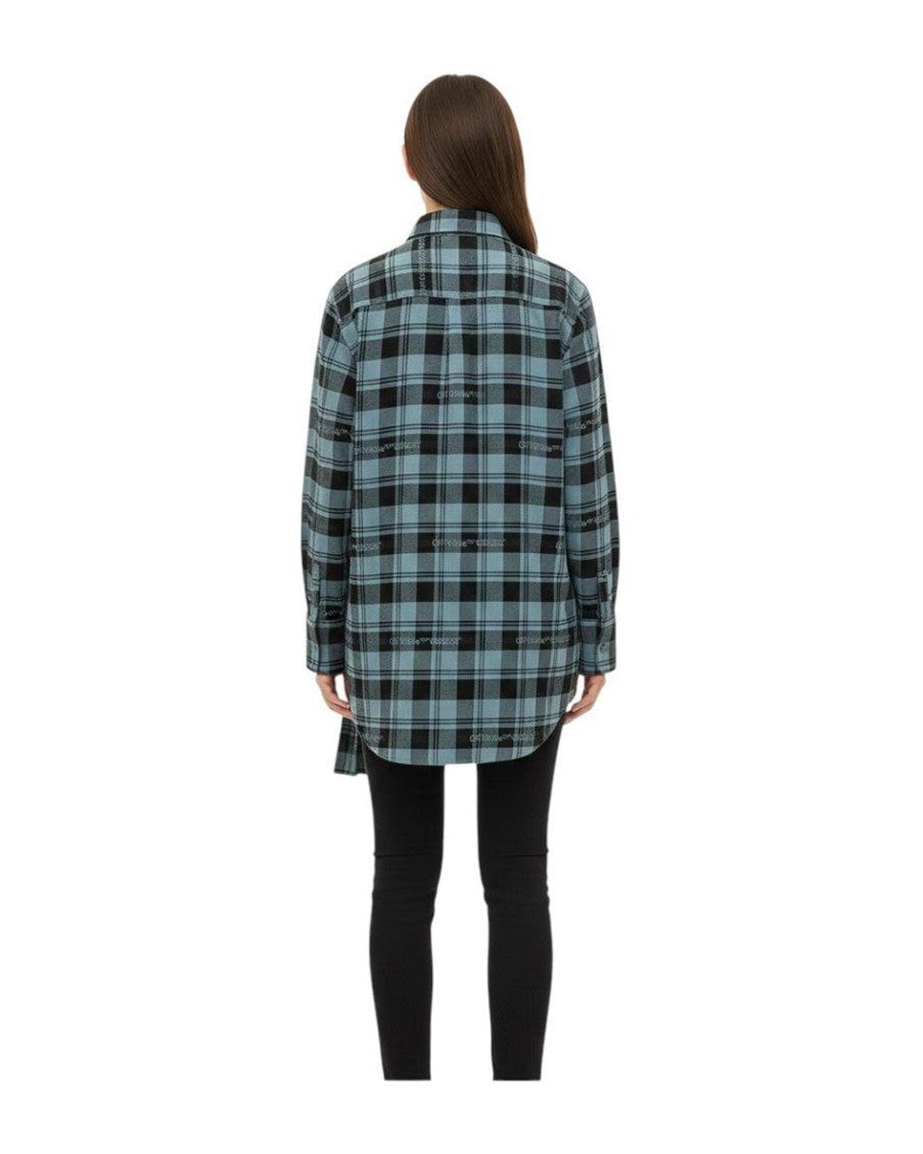 Off-White c/o Virgil Abloh Blue Check Shirt Mini Dress