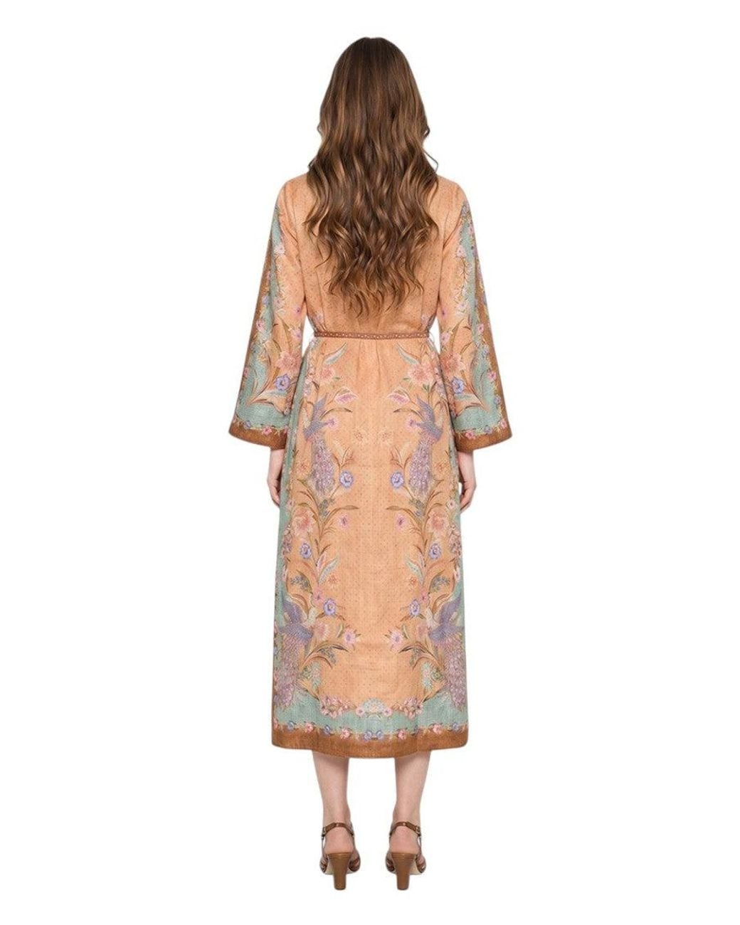 Zimmermann White Floral Round Neck Midi Dress