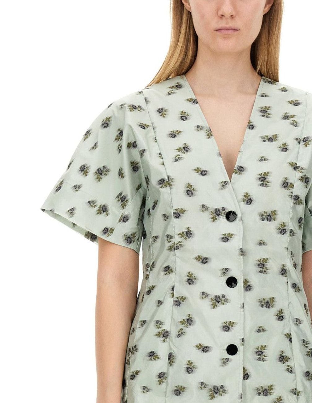 Ganni Green Sustainable Slim Fit Mini Dress
