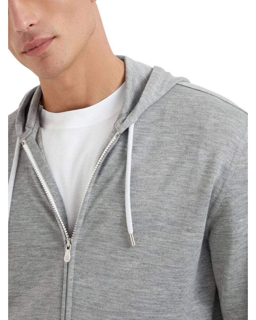 Brunello Cucinelli Gray Solid Zip Up Hoodie for men