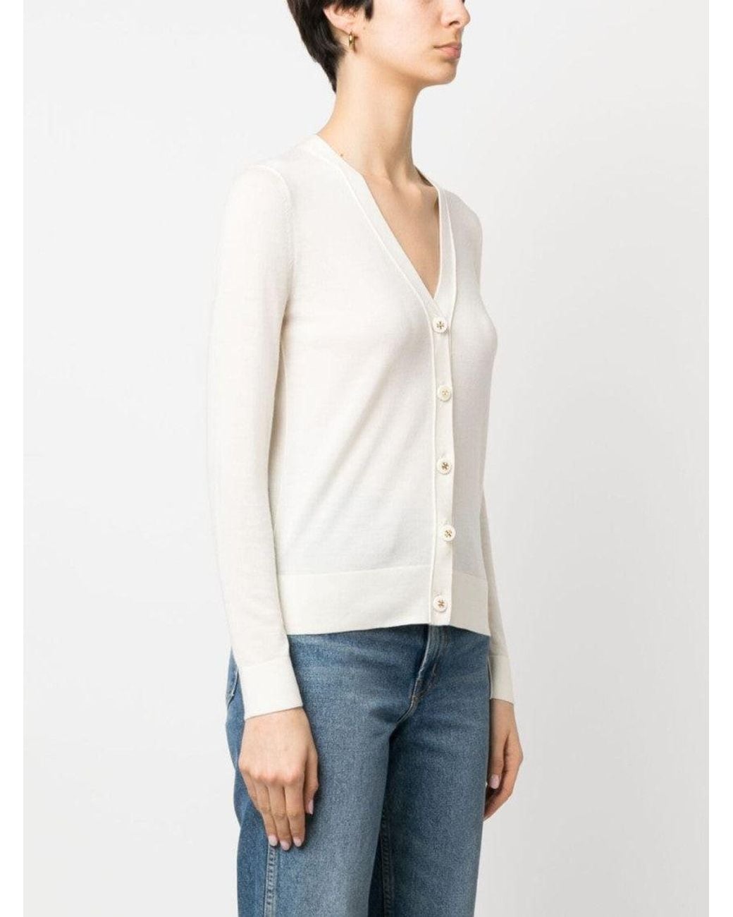 Tory Burch White Wool And Silk Blend Cardigan