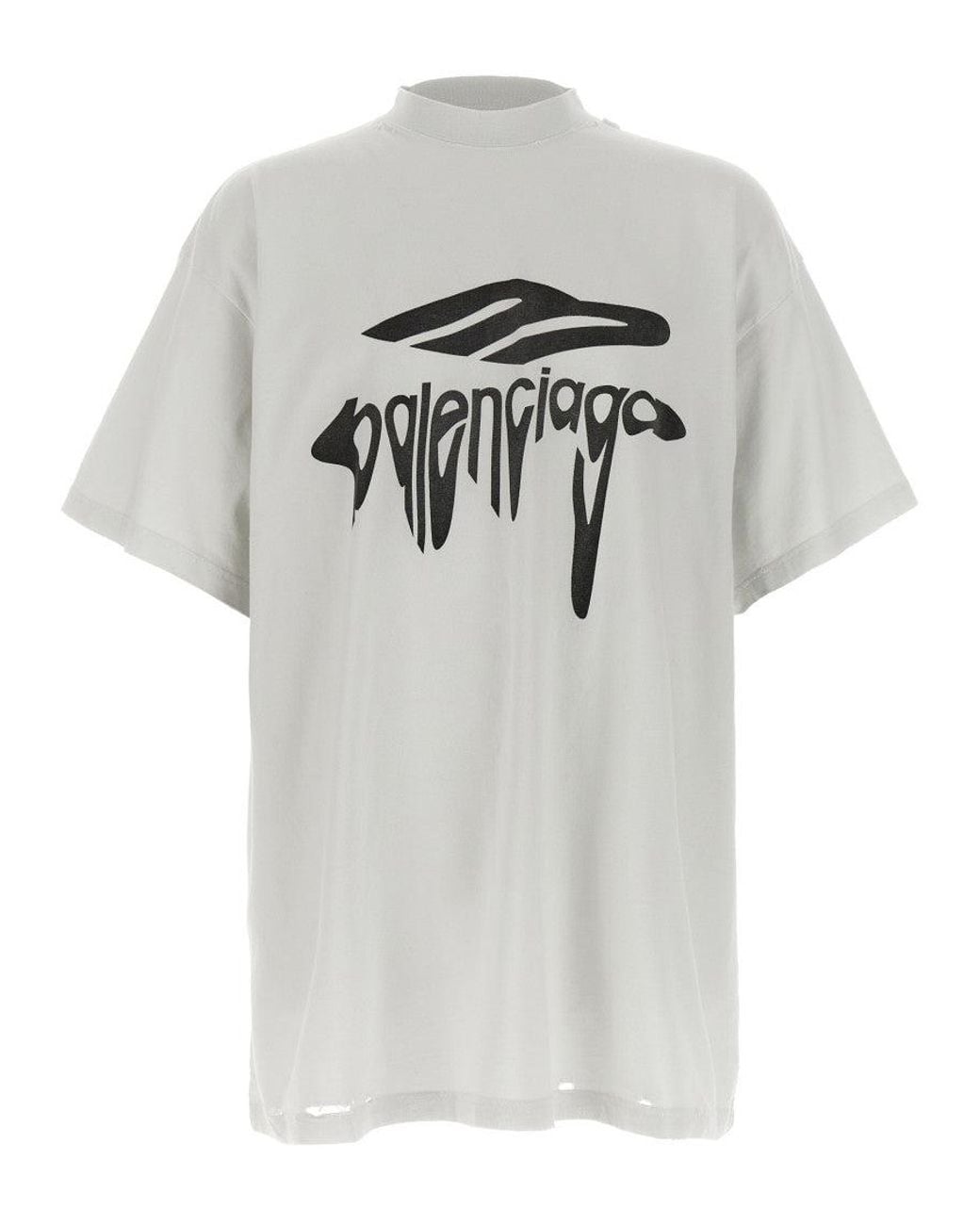 Balenciaga Gray Liquefied Logo Print T-Shirt