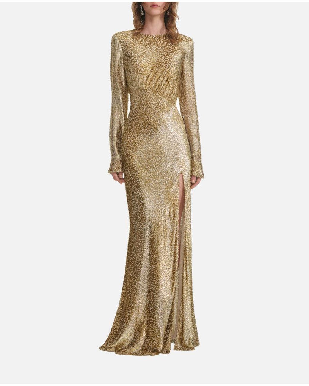 Self-Portrait Metallic Golden Asymmetric Maxi Dress