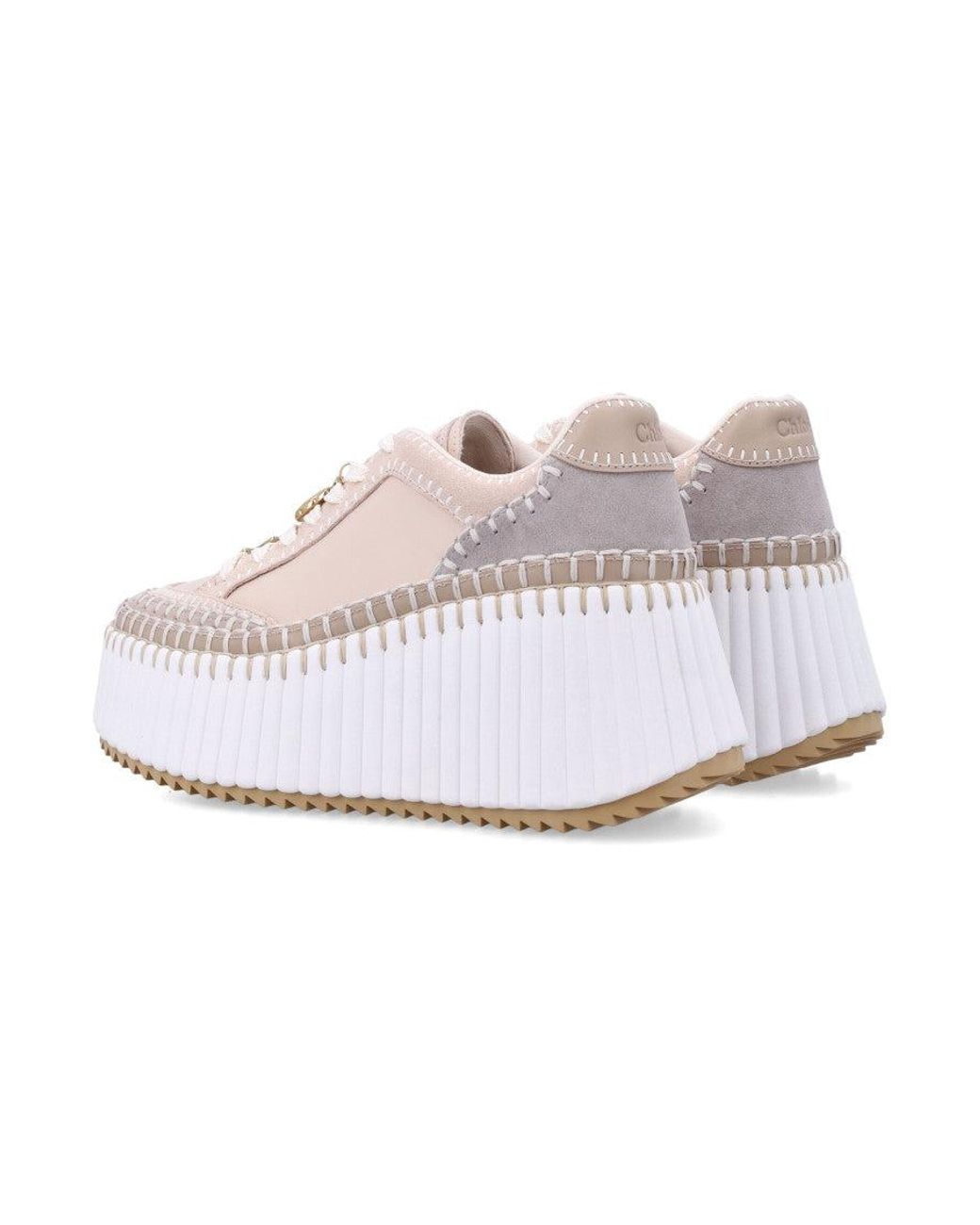 Chloé White Nama Wedge Platform Sneakers With Clover, Pineapple & Logo Charms