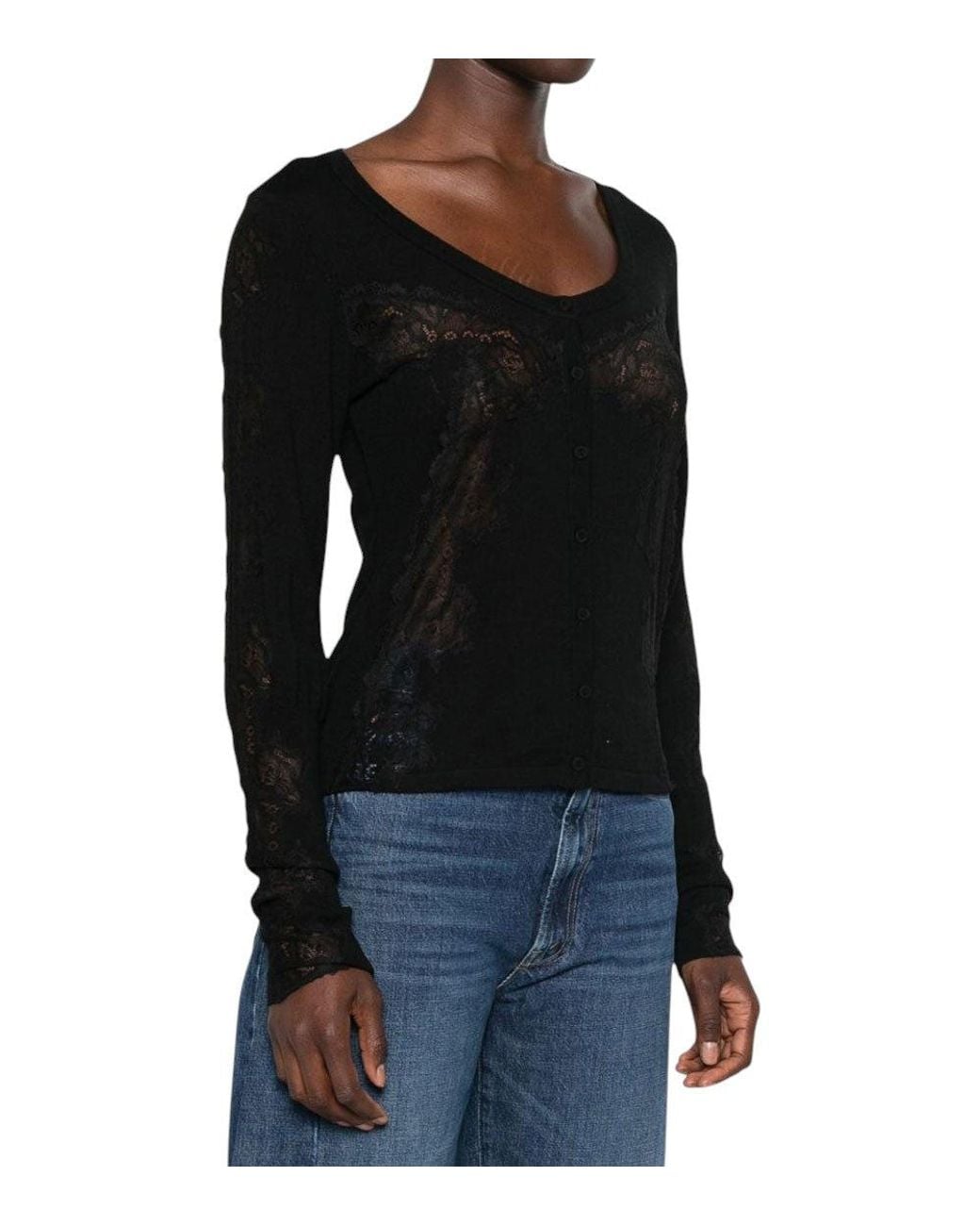Pinko Black Floral Round Neck Sweater