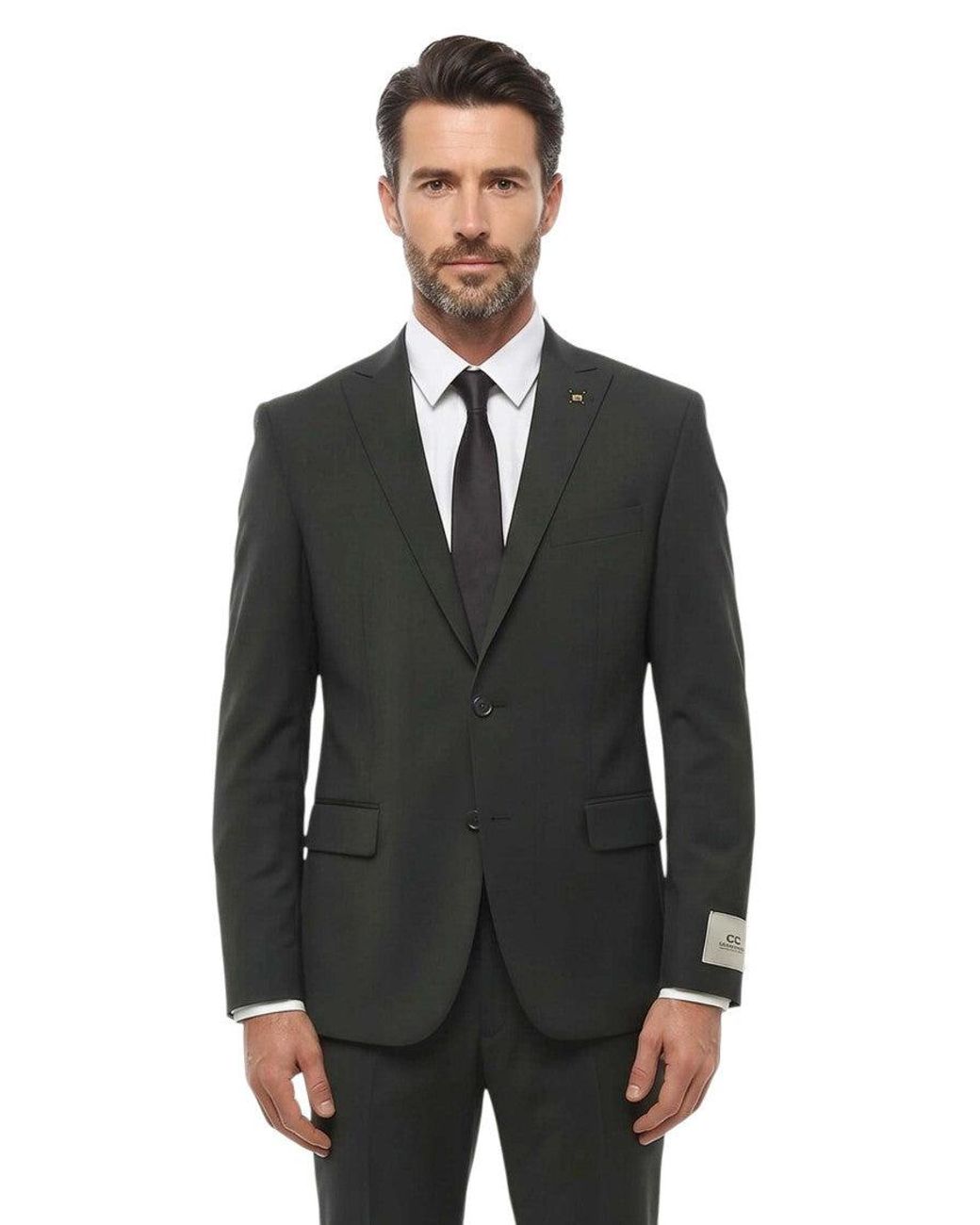 Corneliani Black Peaked Lapel Suit for men