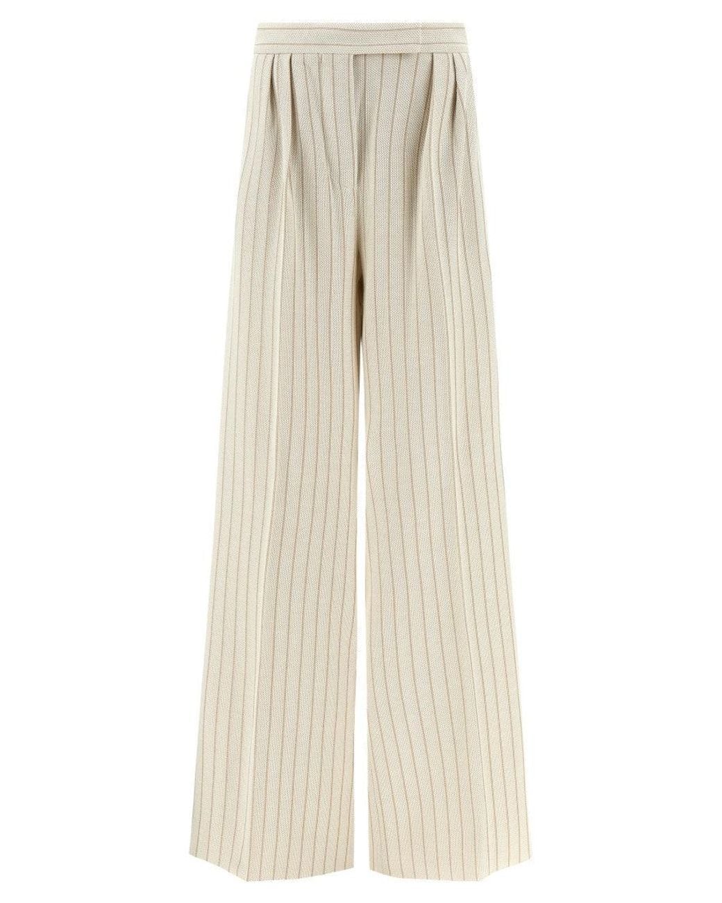 Max Mara Natural Pinstripe Cotton Piqué Trousers