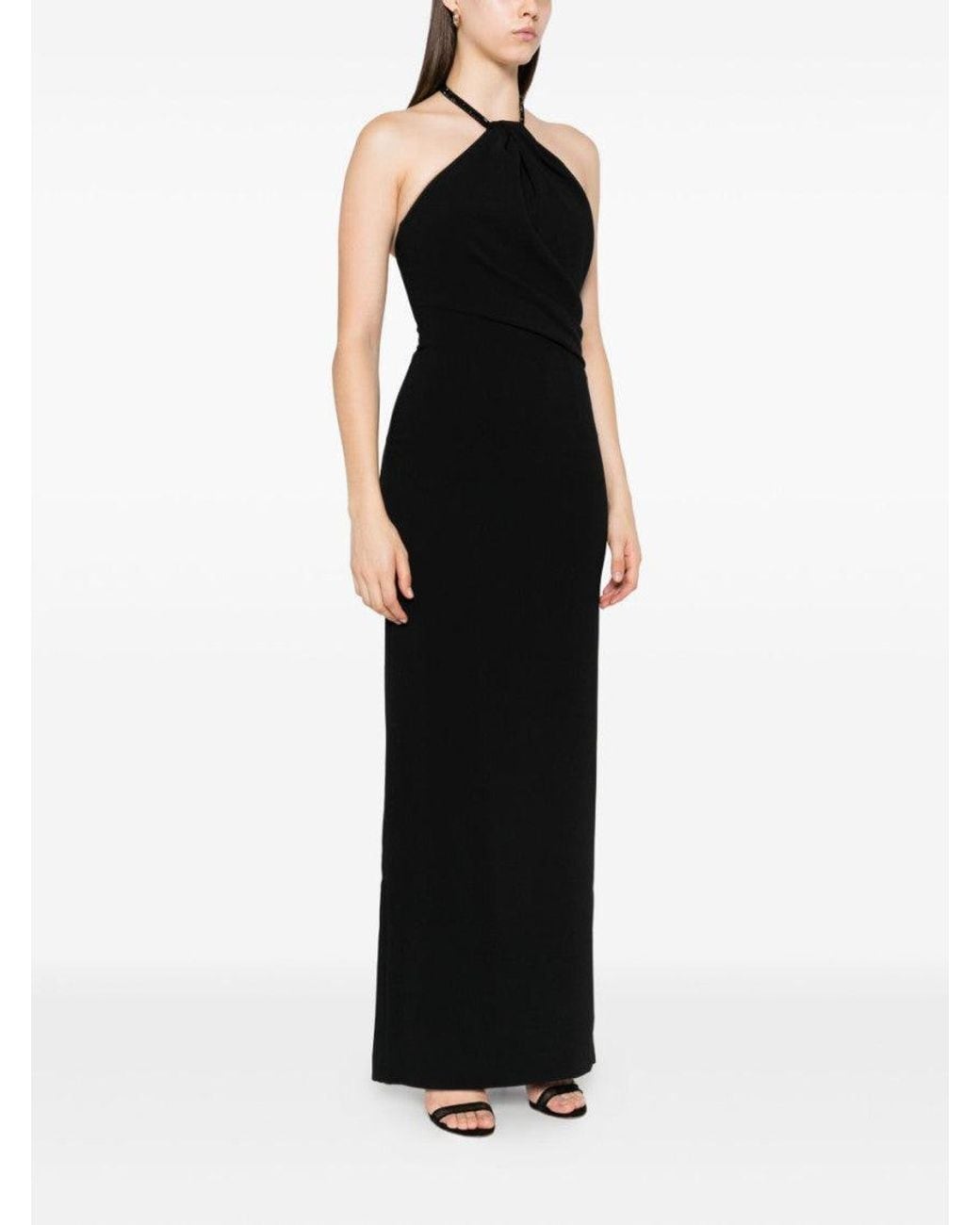 Solace London Black Riva Halterneck Draped Maxi Dress