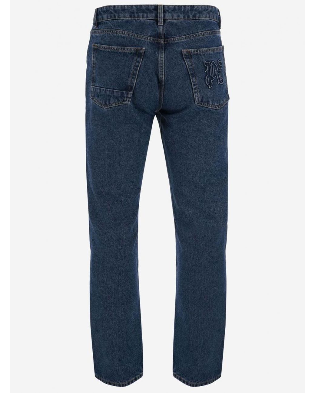 Palm Angels Blue Cotton Jeans for men