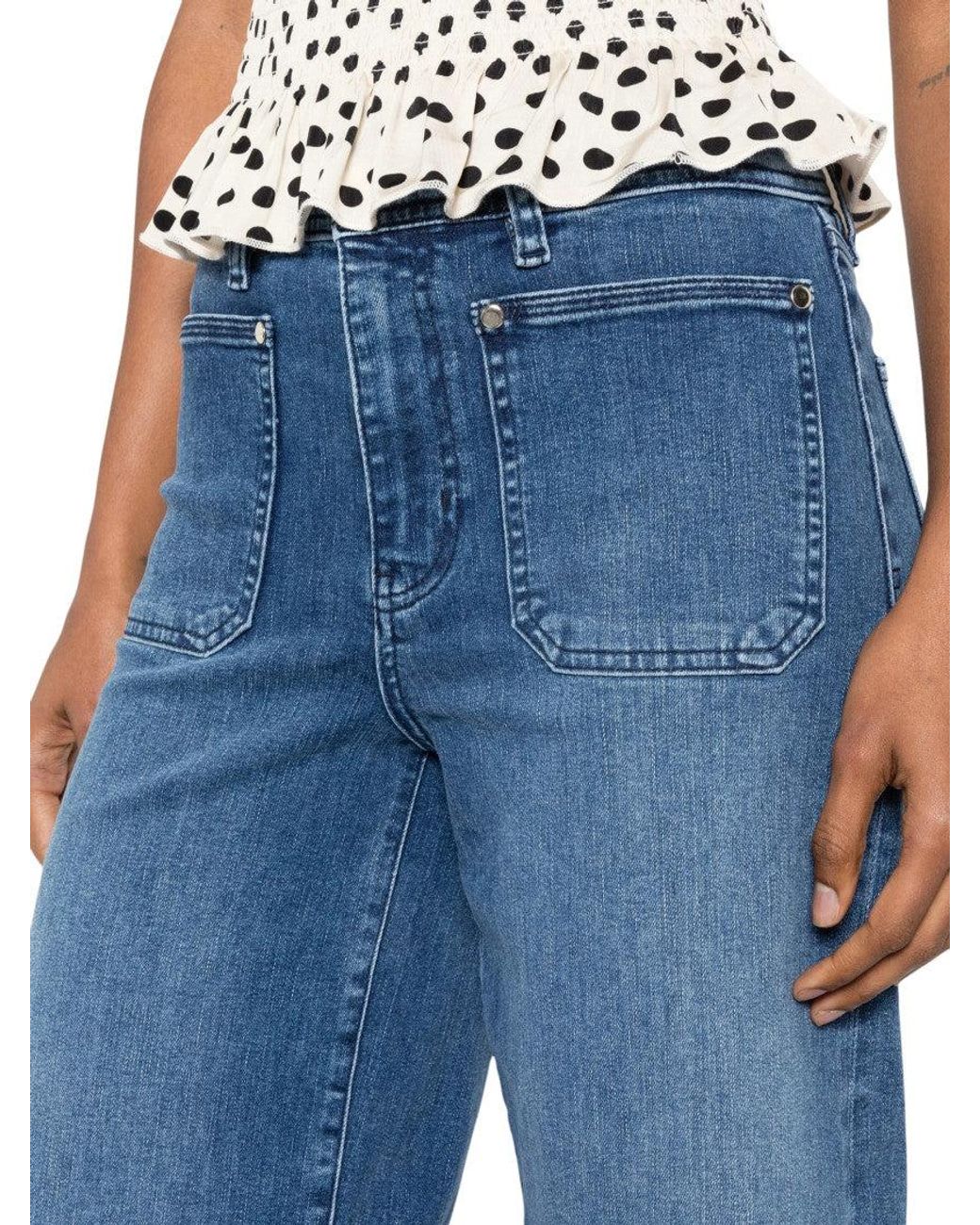 FRAME Blue Flared High Rise Jeans
