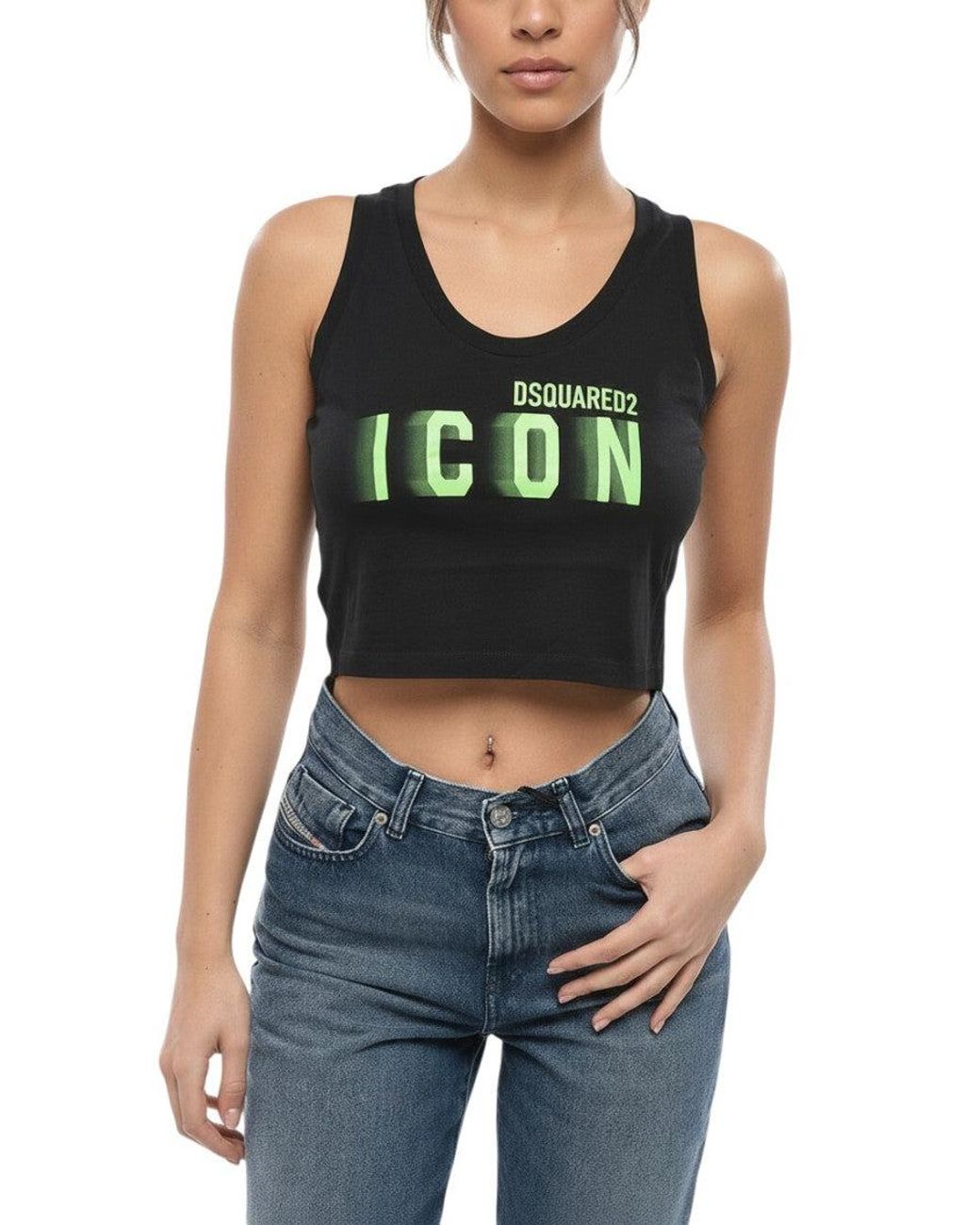 DSquared² Black Logo Round Neck Top