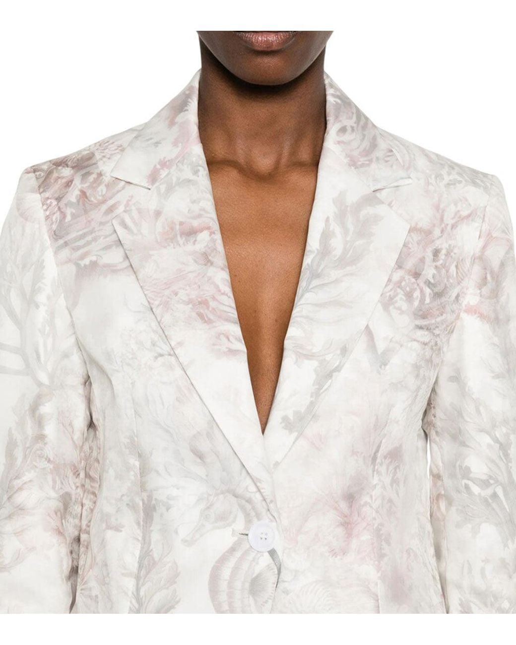 Max Mara White Floral Notched Lapel Blazer