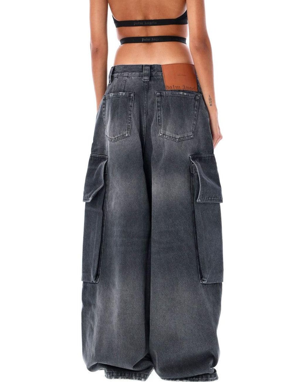 Palm Angels Blue Denim Wide Leg Cargo Jeans