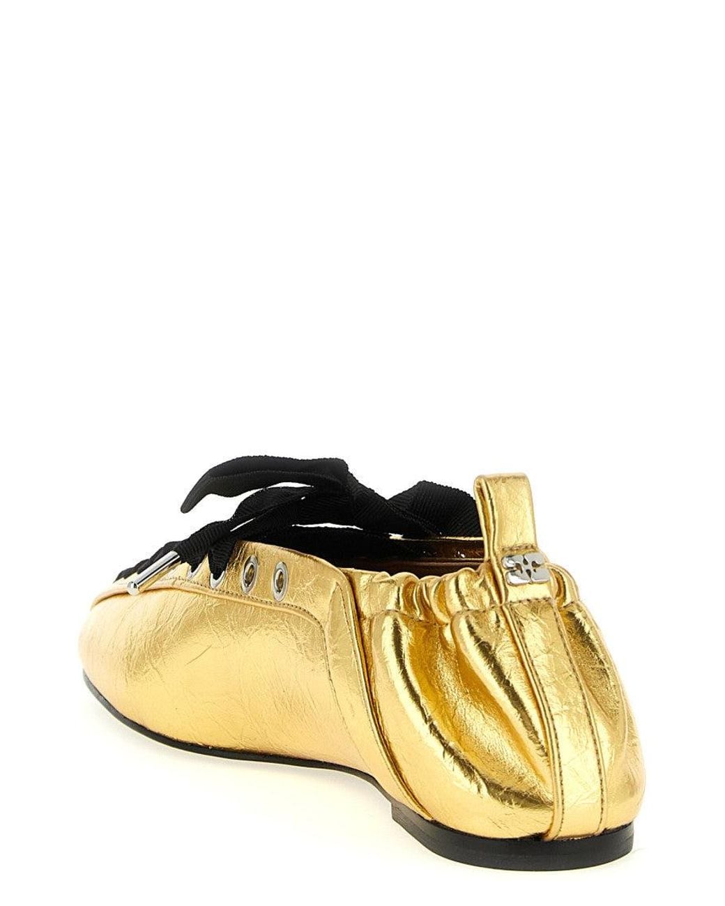 Ganni Yellow Golden Lace-Up Ballet Sneakers