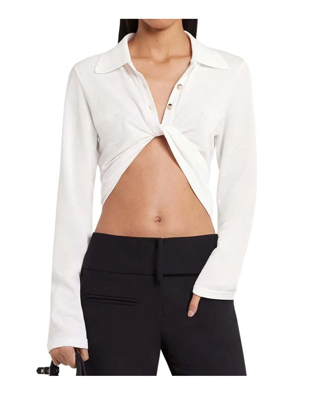 Courreges White Solid Peaked Lapel Top